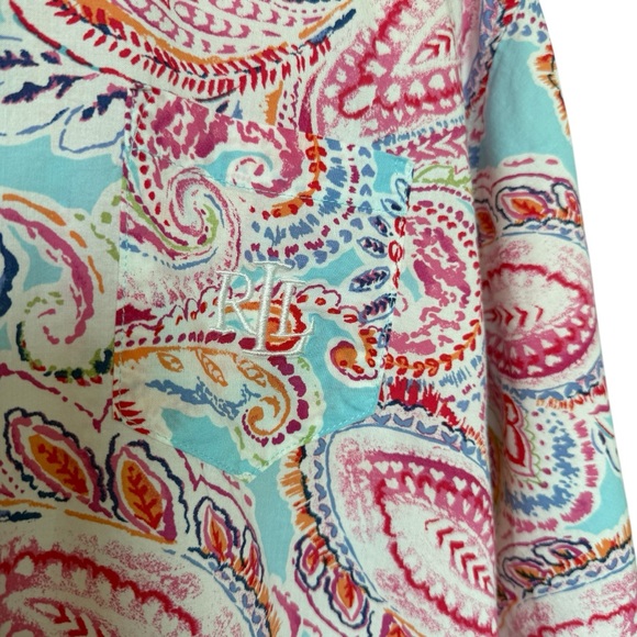 Lauren Ralph Lauren Women's L Paisley Long Sleeve Button-Up Shirt Pink Blue - Picture 3 of 7